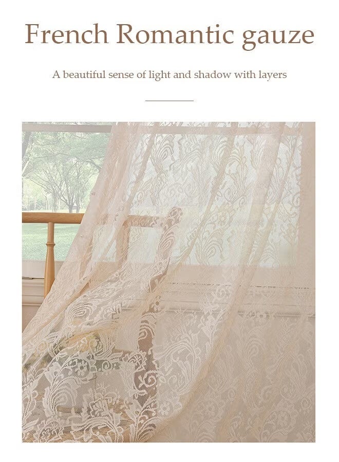 أجريون ستائر شفافة من قطعتين، قماش بوليستر مزخرف، خفيفة الوزن، قابلة للتنفس، مناسبة لغرف المعيشة، غرف النوم، غرف الدراسة، غرف الطعام، 132 * 213 سم، بيج - Image 5